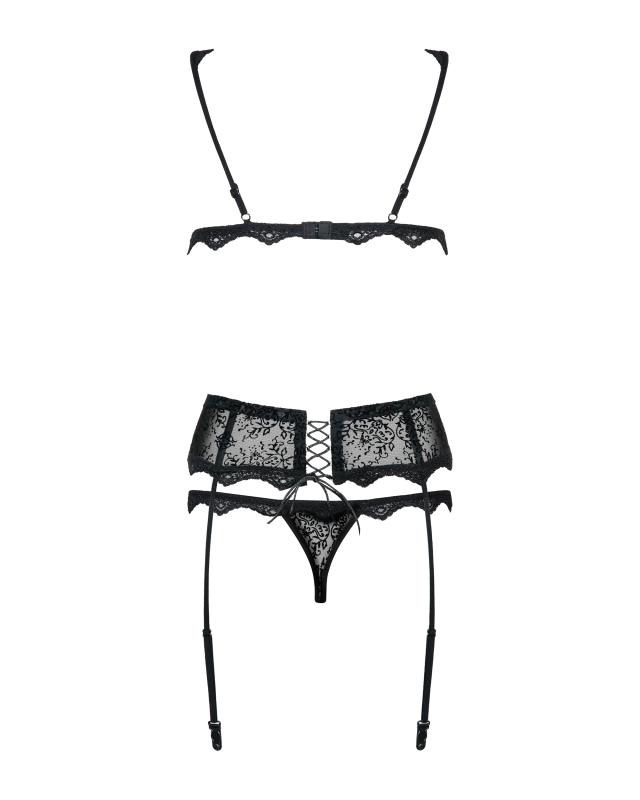 Ensemble 3 pieces avec porte-jarretelles Emperita - Noir