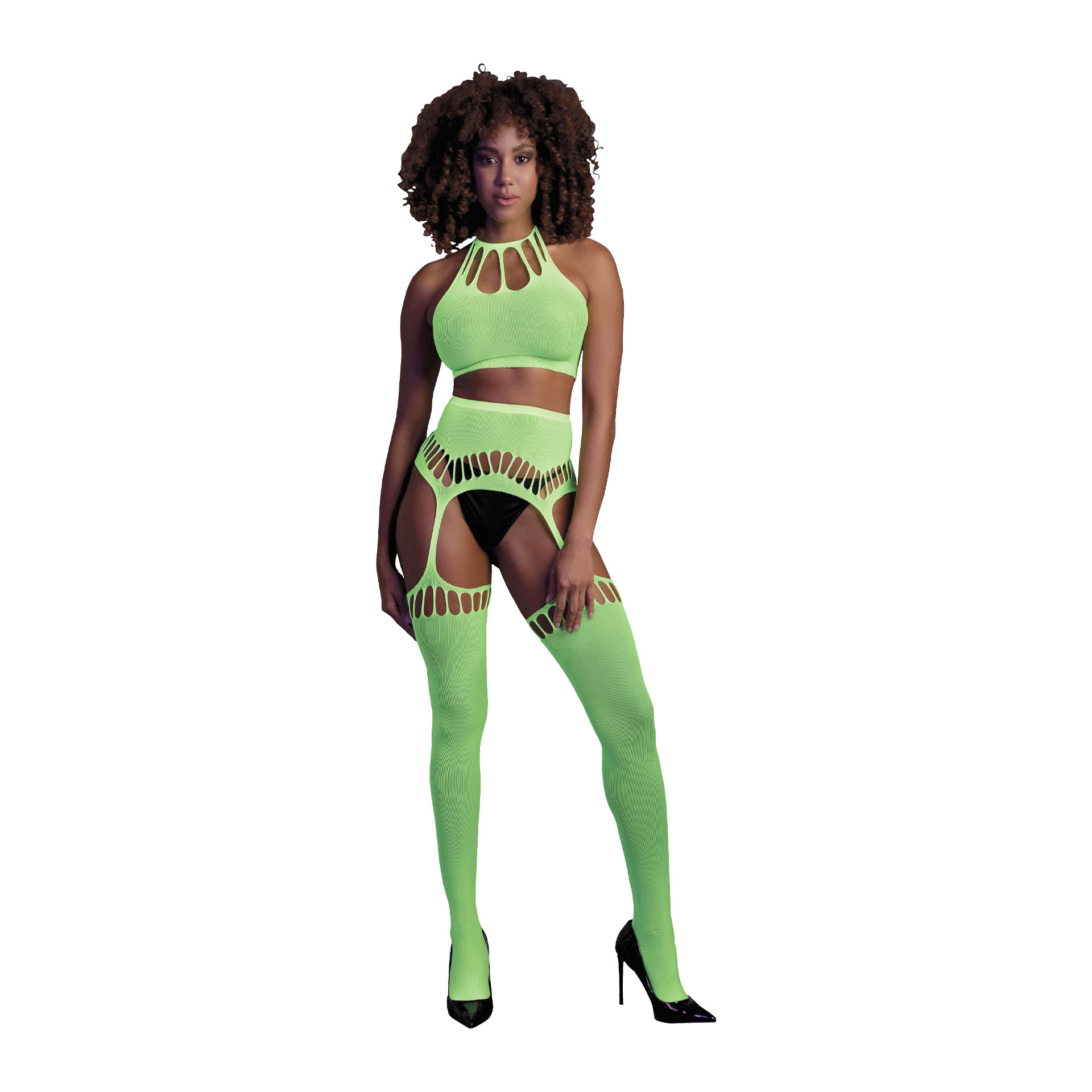 Ensemble 2 Pieces Fluo Soutien-Gorges et Porte-Jarretelle av